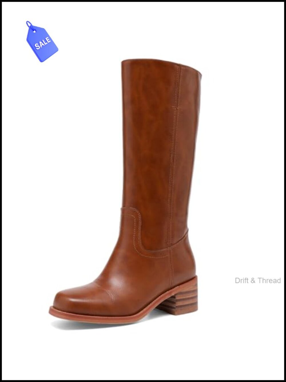 Knee High Boots Square Toe Chunky Block Heel Slip On Riding Boots